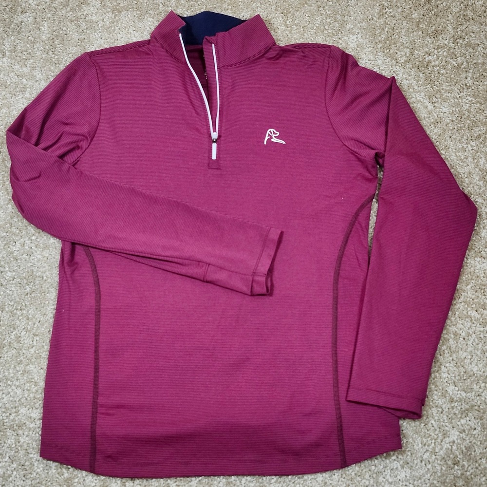 Rhoback Quarter Zip Maroon Navy Micro Stripe Performance Pullover Medium